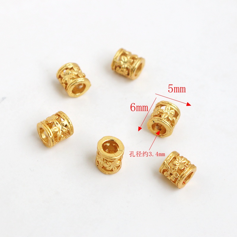 Bộ 10 Hạt Xâu Chuỗi Hình Trụ Màu Vàng 18K Kích Thước 5 * 6mm Dùng Làm Trang Sức diy