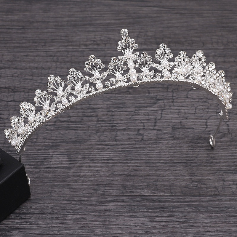 Vương miện bằng hợp kim có đính đá giả ngọc trai hai màu thời trang cho cô dâu