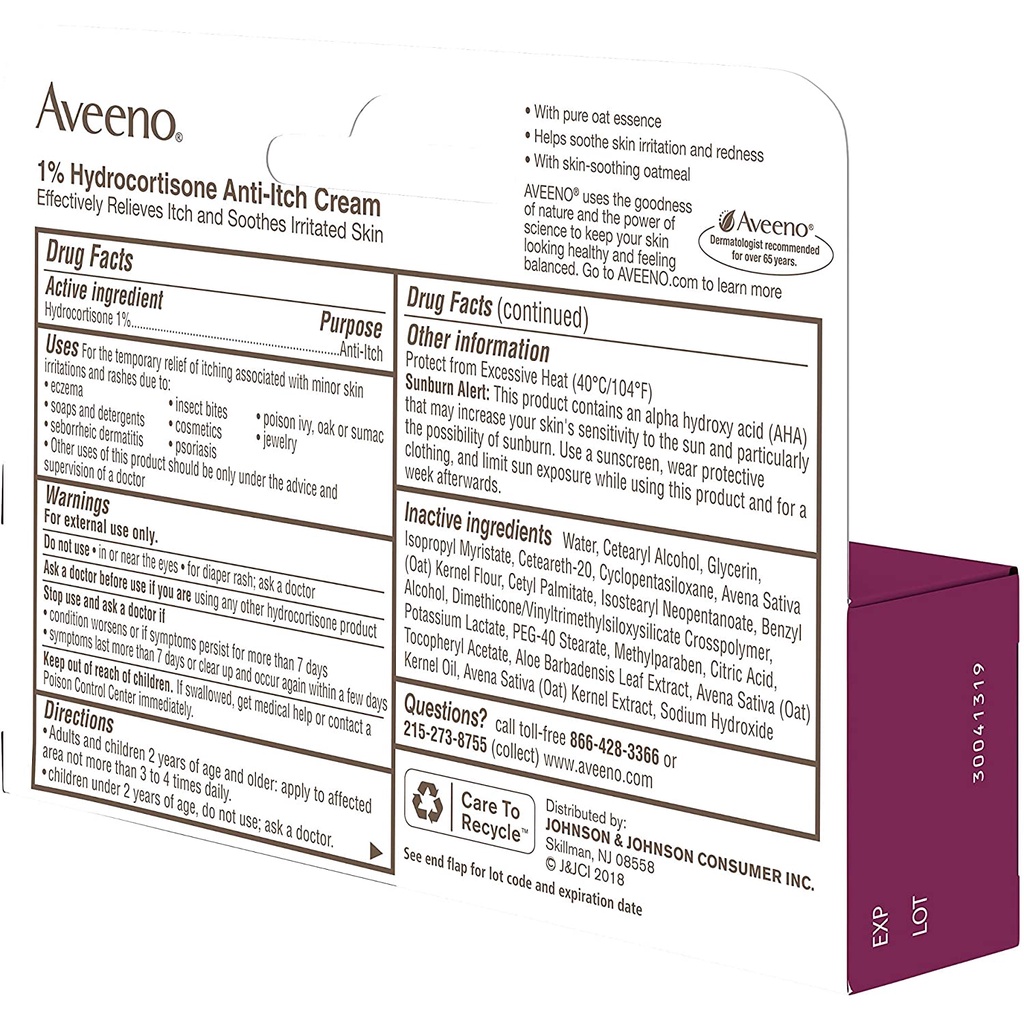 |Mẫu mới| Aveeno Maximum Strength 1% Hydroc0rtis0ne - Kem bôi làm dịu da, giảm ngứa, giảm kích ứng da tuýp 28g