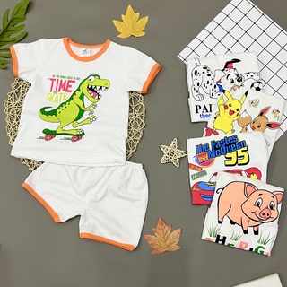 Đồ bộ cộc tay bé gái bé trai màu trắng có viền màu thun cotton mềm mịn mát từ 8-48kg