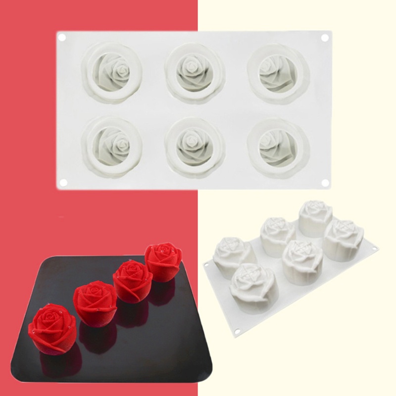 Khuôn Silicone 6 Lỗ Hình Hoa Hồng 3D Tự Làm Bánh / Xà Phòng