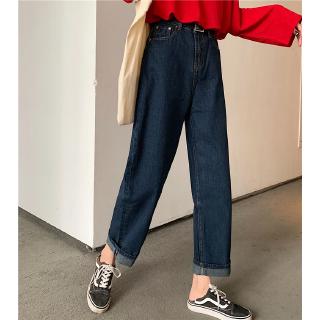 [Mã FSS09JAN hoàn 20% XU đơn từ 0đ]Quần Jeans Nữ Lưng Cao Ống Rộng Màu Xanh Đậm
