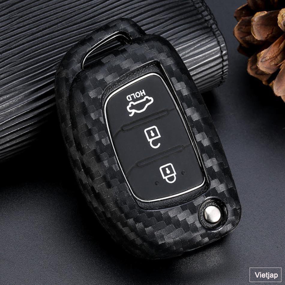 Ốp chìa khóa vân carbon xe Accent, Grand i10, I20, Elantra, Solati - bản chìa gập