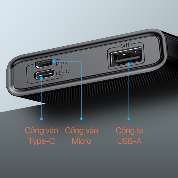 Pin Sạc Dự Phòng 10.000mAh ROBOT RT190 LED Hiển Thị PIN - 1 Output &amp; 2 Input MircoUSB/ Type-C