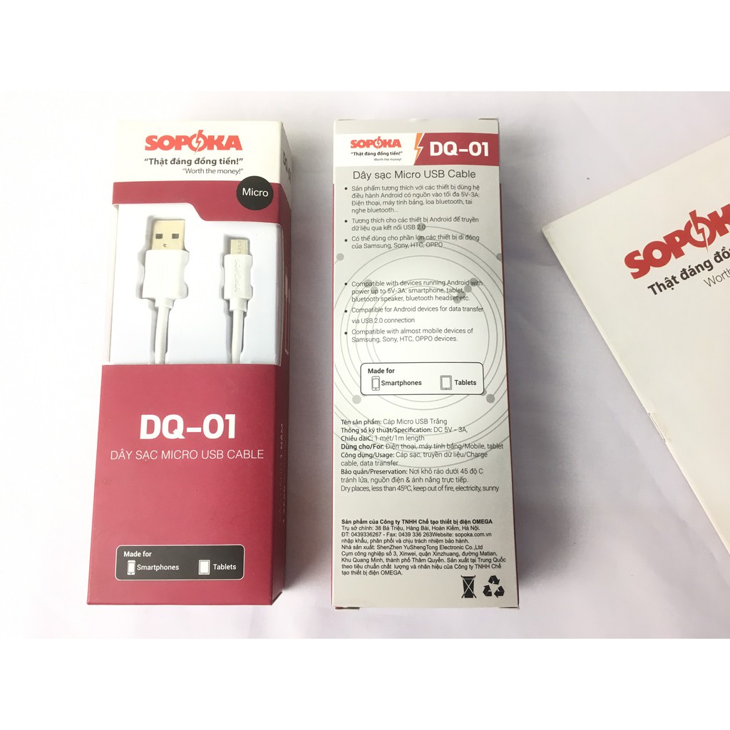 Cáp sạc SOPOKA DQ01 chân Micro USB chính hãng dây 1M