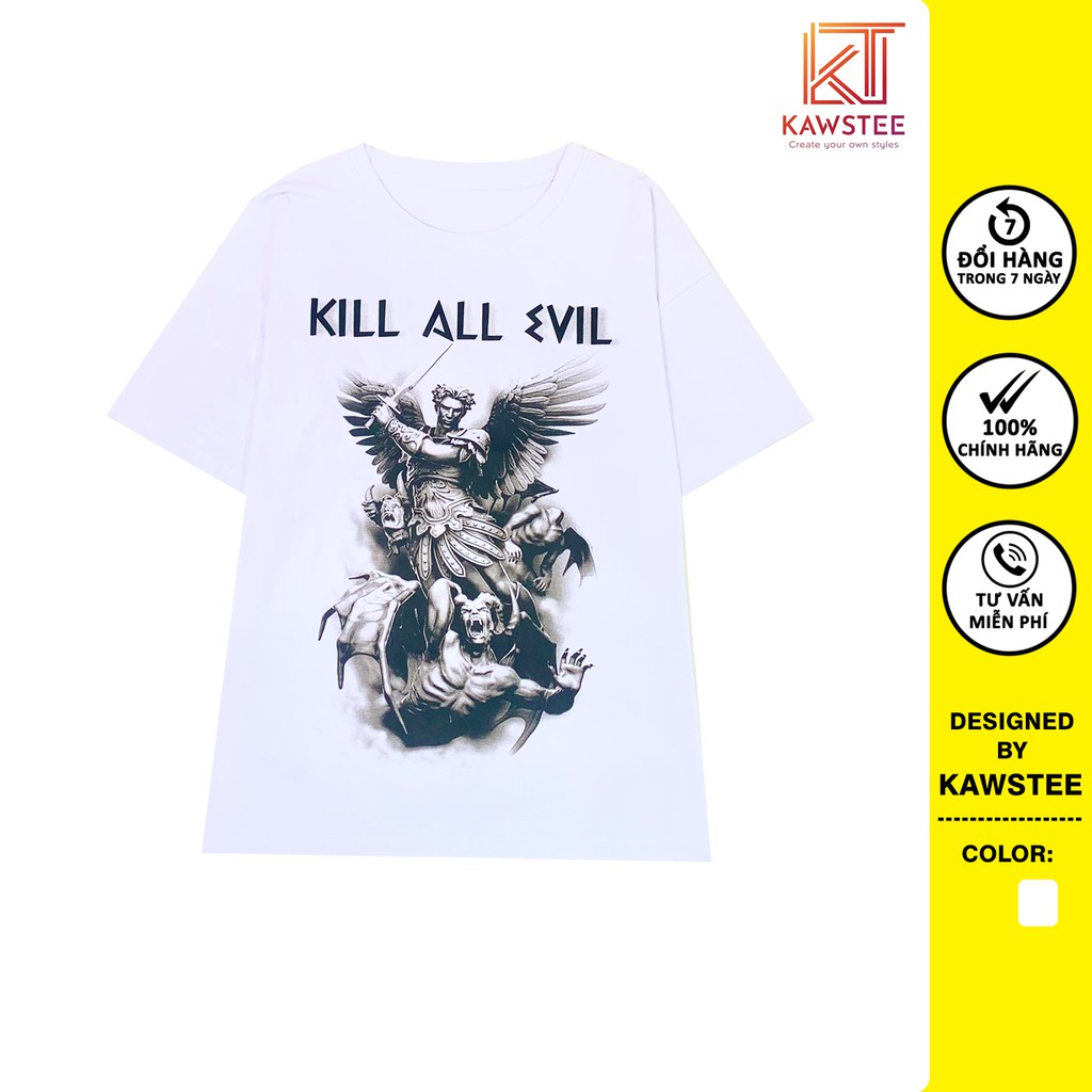 Áo thun tay lỡ KAWSTEE phông Unisex nam nữ form rộng oversize in hình KILL ALL DEVIL 2