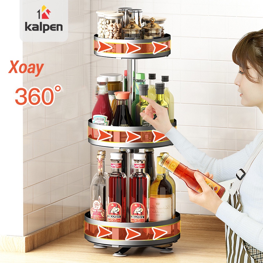 Kệ Đựng Gia Vị nhà bếp 2 Tầng 3 Tầng Xoay 360 Độ Nhà Bếp Kalpen