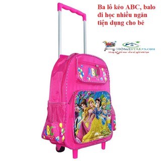 Ba lô kéo hoc sinh ABC, balo đi học nhiều ngăn tiện dụng cho bé loại lớn (màu Hồng)
