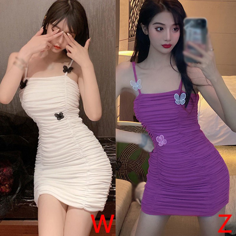 Đầm Sát Nách Hoạ Tiết Bướm Phong Cách Hàn Quốc Quyến Rũ Cho Nữ