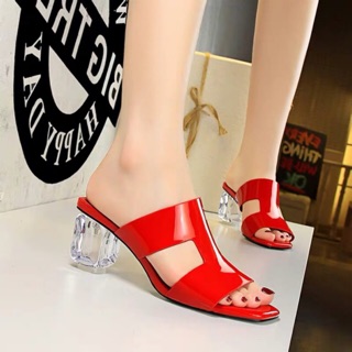(ORDER) Dép cao gót quai khoét gót trong suốt sang chảnh 6,5 cm, hàng cao cấp