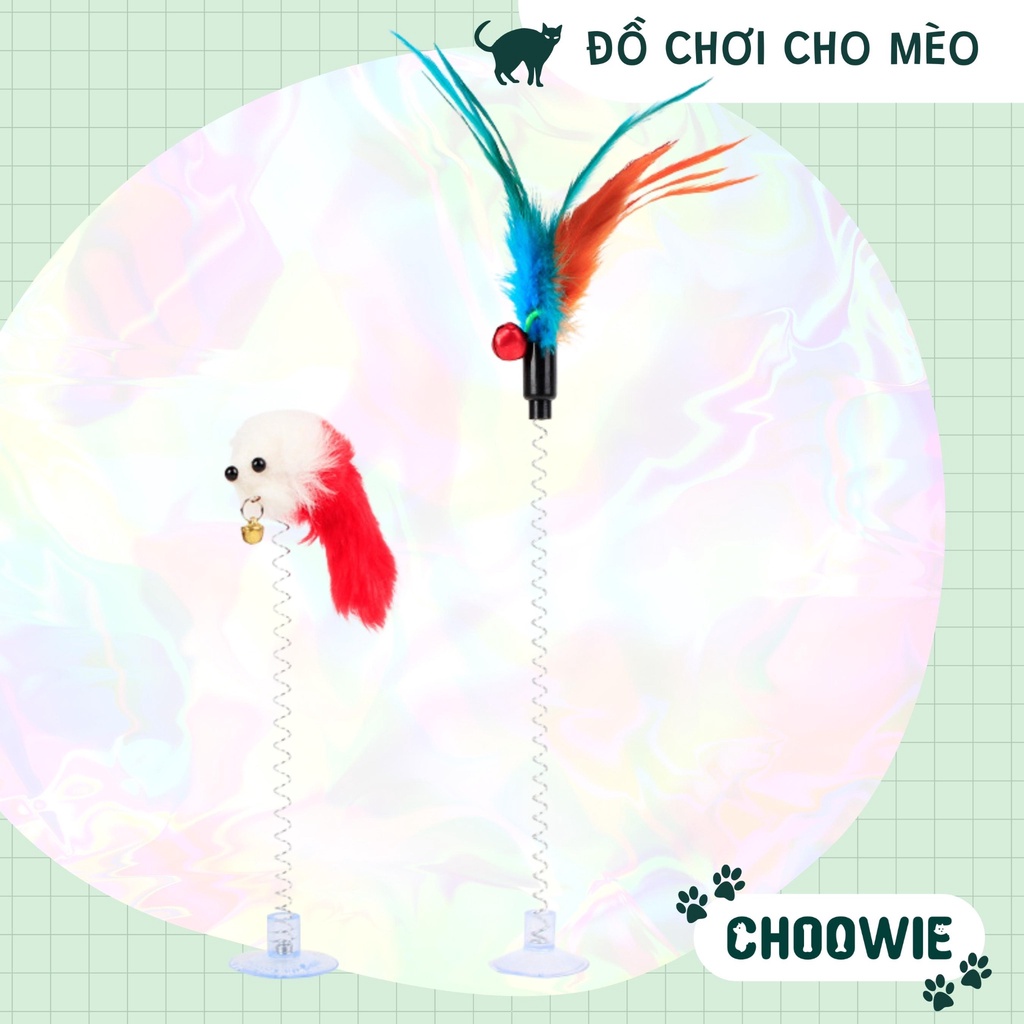 Đồ chơi cho mèo có cục hít dán đất HÌNH CHUỘT, LÔNG VŨ, BÓNG LÔNG Choowie Pet Shop