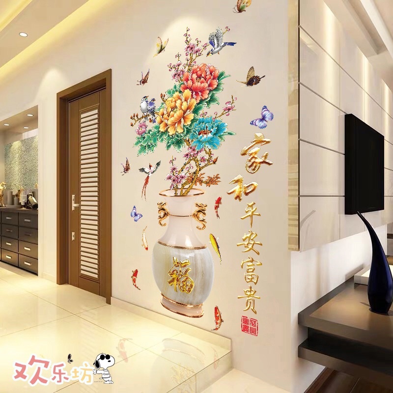 [Size Lớn] Tranh dán tường, Decal dán tường bình hoa sắc màu