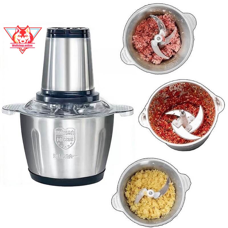 Máy xay thịt, máy xay đa năng 4 lưỡi 2 lít công suất lớn cối inox 304 cao cấp