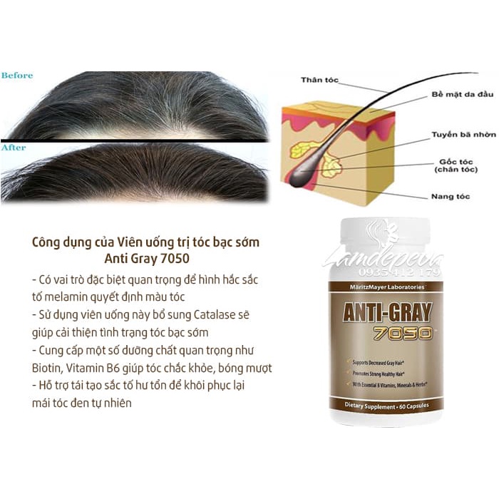 Viên uống hỗ trợ tóc bạc Anti-Gray của Mỹ 60 Viên ( Date 5/2023 )