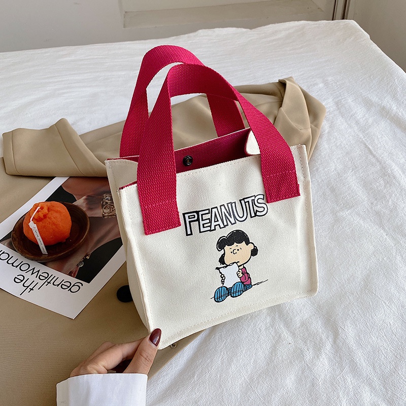 Túi Đựng Cơm Trưa Mini Bằng Vải Bạt In Hình Snoopy Sức Chứa Lớn Đa Năng Thời Trang Cho Nữ