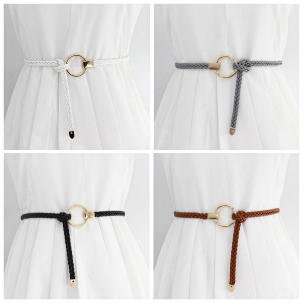 Thắt lưng da PU dây bện khóa tròn, dây lưng da phong cách thời trang retro