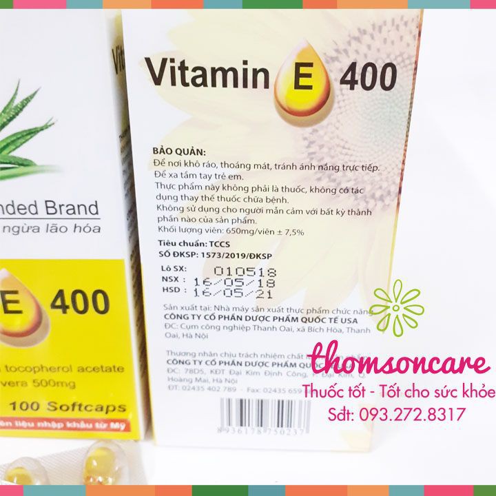 Viên uống Vitamin E 400 iu Giúp làm đẹp da - Hộp 100 viên bổ sung vtm E 400mg ngăn ngừa lão hóa, tốt cho sinh lý