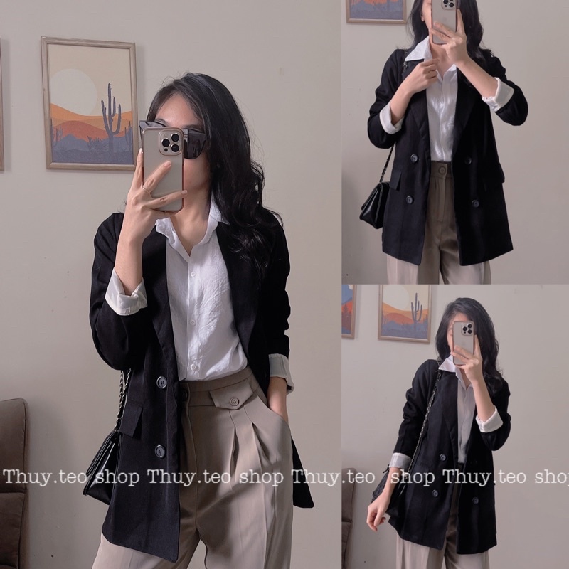 Áo blazer nâu tây 2 lơp phong cách Hàn quốc-Áo vest nâu sang chảnh