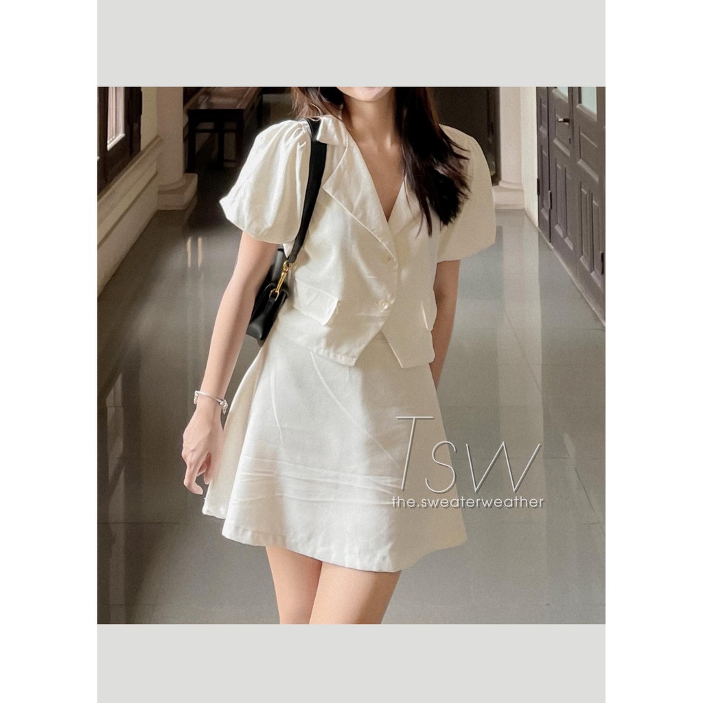 Set sơ mi tiểu thư tay phồng chân váy A ngắn thô đũi (Ảnh thật) | BigBuy360 - bigbuy360.vn