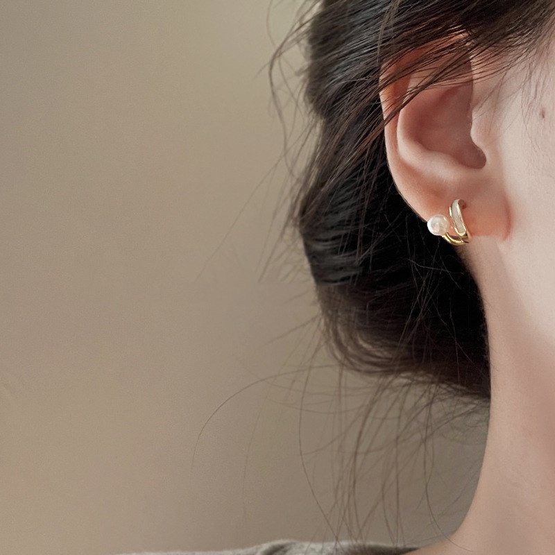 Khuyên tai Ahellogirl mạ bạc 925 đính ngọc trai giả phong cách Hàn Quốc