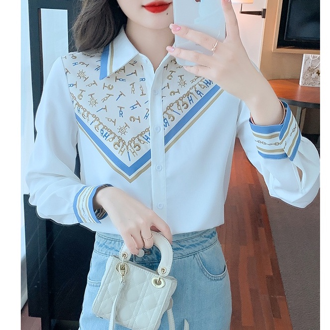 Áo Sơ Mi Chiffon Dáng Suông In Họa Tiết Màu Tương Phản Thời Trang Xuân Thu Cho Nữ