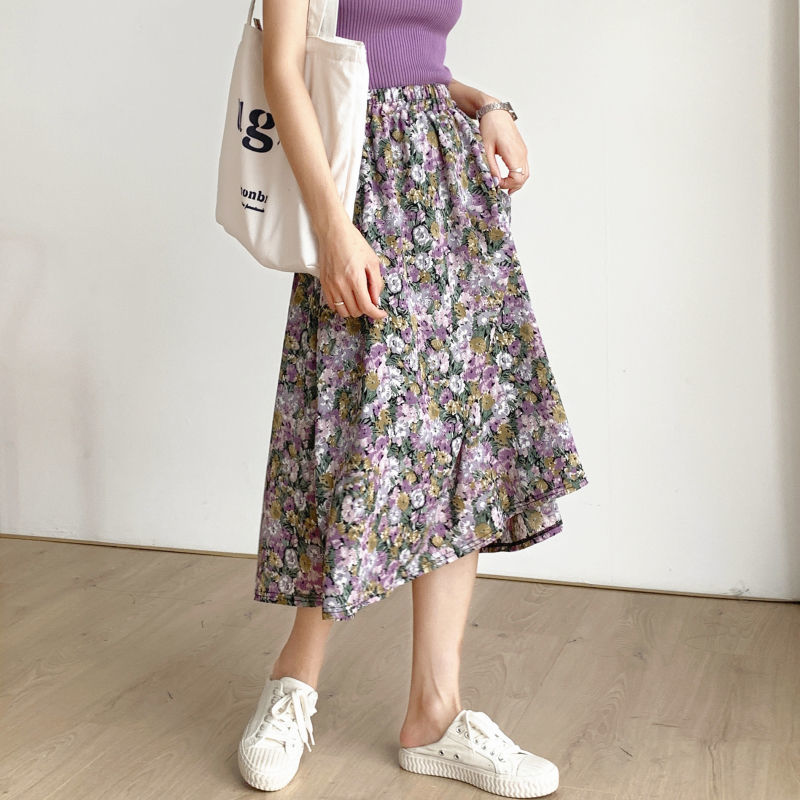 A-Line Skirt Floral Skirt Skirt Women's Summer Mid-Length High Waist Slimming Chiffon  A Fairy Dress D147 | BigBuy360 - bigbuy360.vn