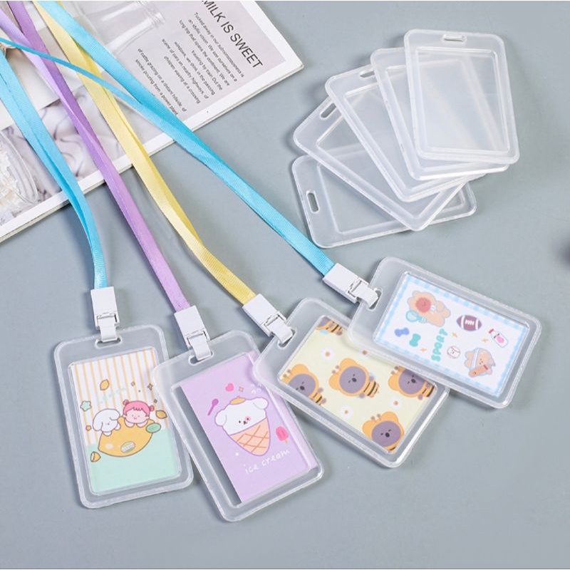 Dây lụa họa tiết dễ thương đeo thẻ kèm hộp nhựa đựng thẻ chống nước