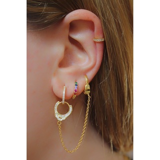 Thời Trang Cá Tính Gothic Còng Tay Chuỗi Bông Tai Cầu Vồng Kẹp Pha Lê Hoa Tai Stud Châu Âu