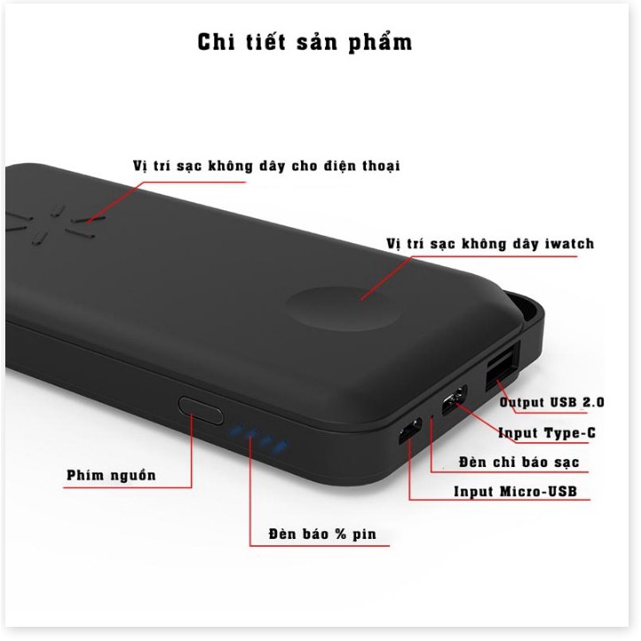 Pin sạc dự phòng không dây 10000mAh 2in1 W6 cho Iphone và Apple Watch