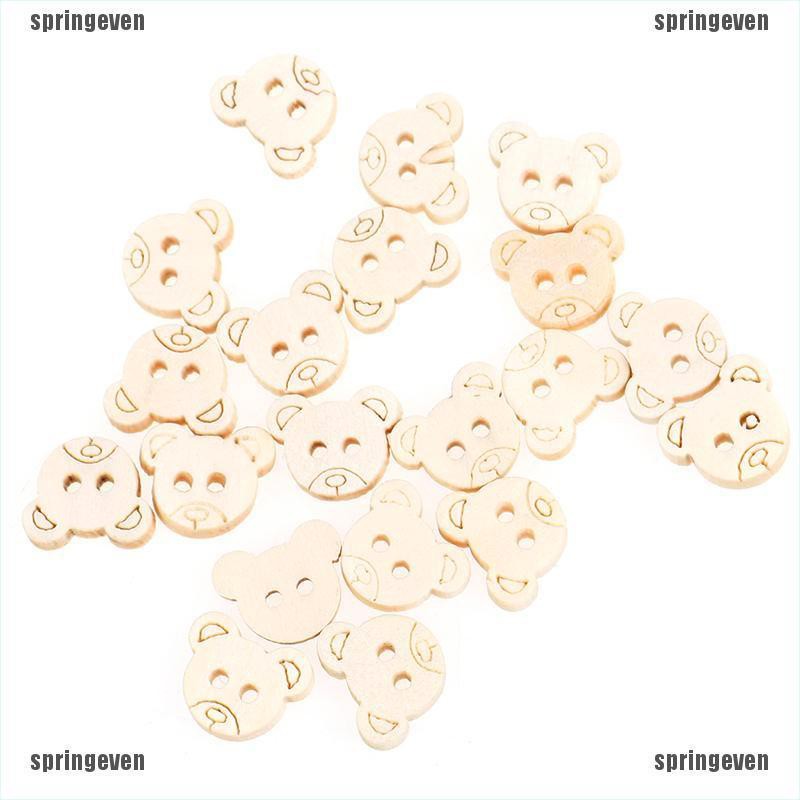 Set 20 Nút Gỗ 2 Lỗ Hình Gấu Teddy Dành Cho Trẻ Em
