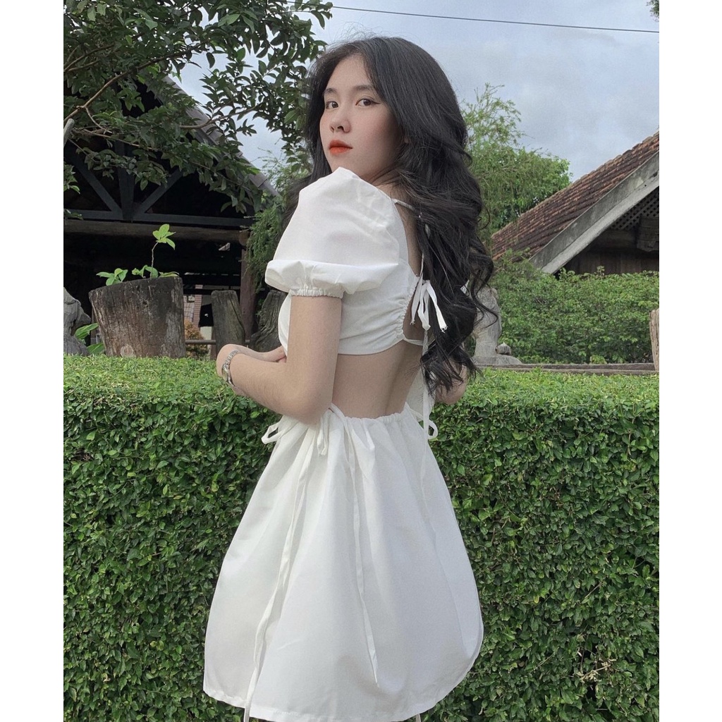 ĐẦM CỔ VUÔNG CUT OUT LƯNG 2 MÀU NÂU TRẮNG SIÊU XINH - ELLA DRESS