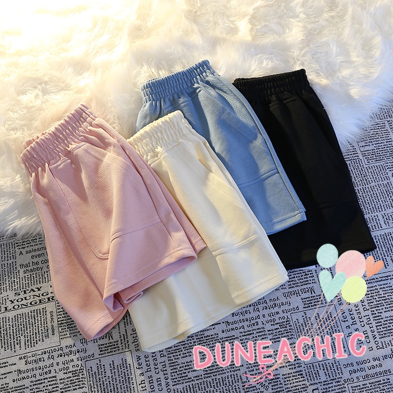 DUNEA Quần Short Dáng Rộng Màu Trơn Phối Túi Thời Trang Mùa Hè Cho Nữ