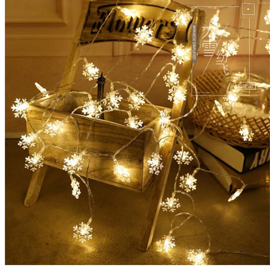 Đèn Led Trang Trí Nhà Cửa Cây Thông Noel Lều Công Chúa Cho Bé Hình Hoa Tuyết  Bằng Pin An Toàn