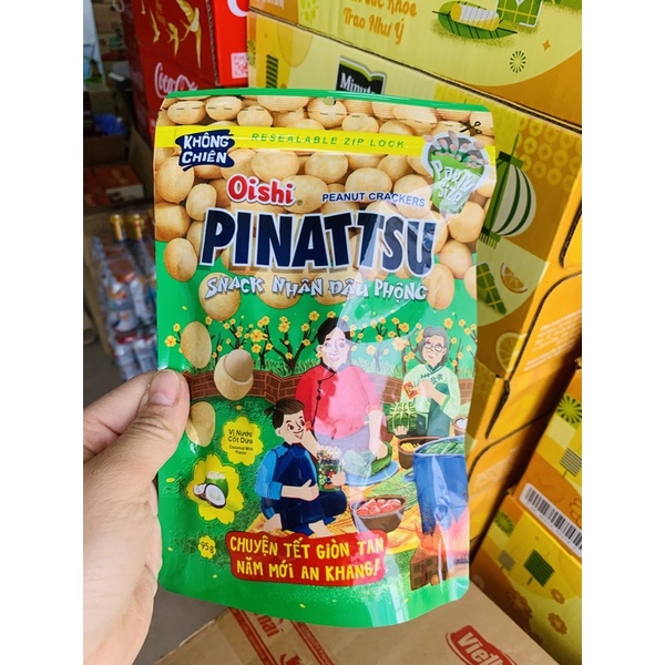 Snack Nhân Đậu Phộng Oishi Pinattsu Vị Mực Cay/Vị Cốt Dừa 95G