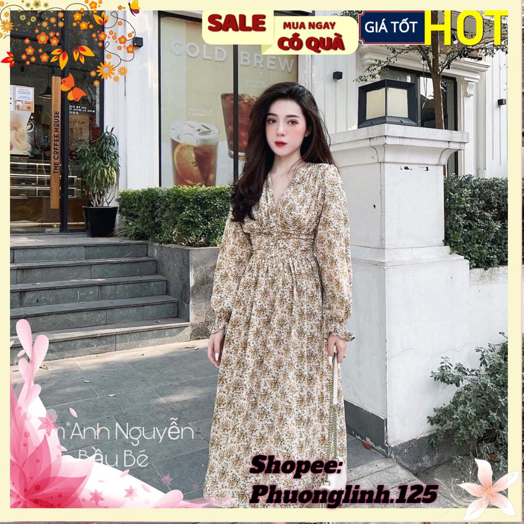 V221 VÁY HOA NHÍ VÀNG CỔ V CÚC NGỌC | BigBuy360 - bigbuy360.vn