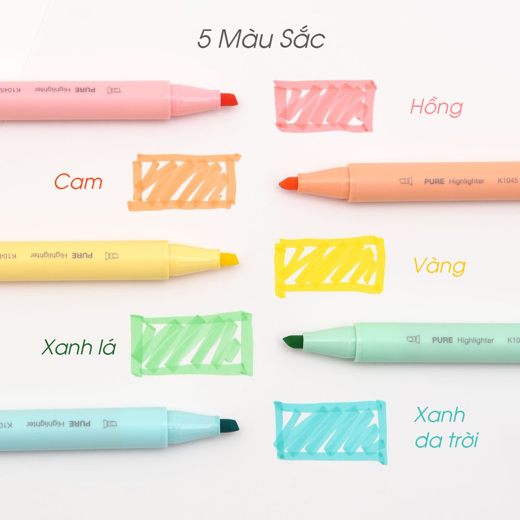 Bộ 5 Bút Dạ Quang 5 Màu KACO HIGHLIGHT - Bút Dạ Quang KACO PURE MACARON Chính Hãng