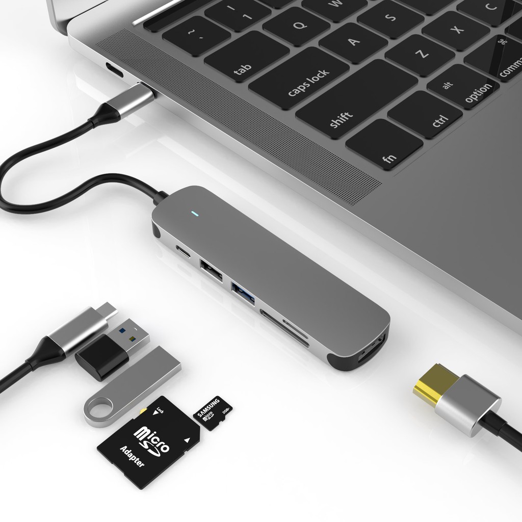 Hub chia cổng USB C GOOJODOQ 6 trong 1 Type-C sang USB với cổng PD