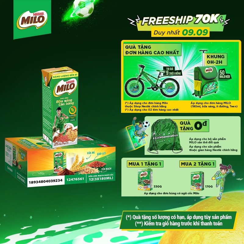 Thùng 36 hộp sữa Nestle Milo bữa sáng 180ml/ hộp