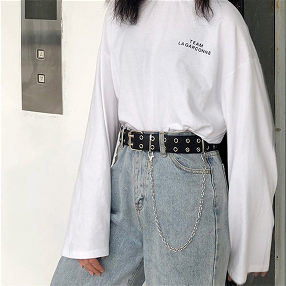 Thắt lưng hai hàng lỗ tròn phong cách hip hop thời trang cho nữ