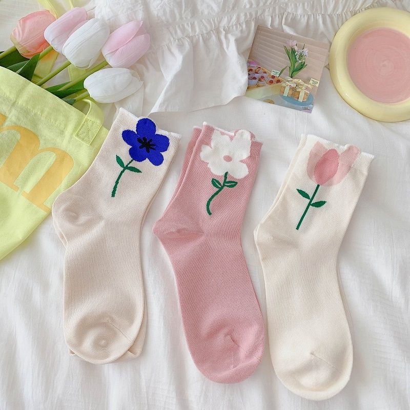 Set 1 / 2 / 3 Đôi Vớ HọA TiếT Hoa Tulip Dễ Thương ThờI Trang Cho Nữ