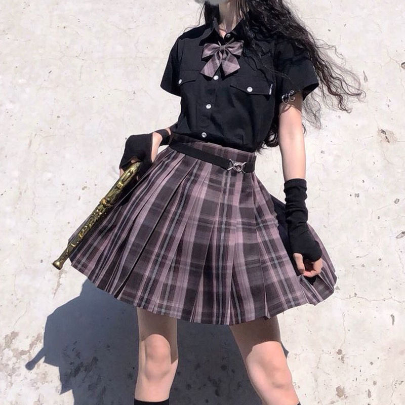 Chân váy xếp ly caro JK đồng phục học sinh xếp ly đáng yêu cho nữ