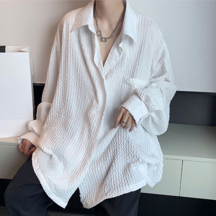 Áo sơ mi nam phong cách Hàn Quốc thời trang ve áo sơ mi nam nữ áo sơ mi Unisex đơn giản trơn đơn giản waffle áo sơ mi trắng nữ