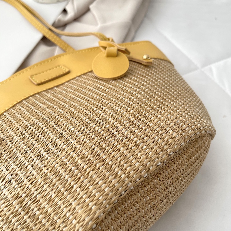 Rơm Dệt Tote Túi Nữ Thời Trang Mùa Hè Retro Túi Rơm Tote Đi Biển Túi đeo dưới cánh tay Nách Túi Dung Tích Lớn