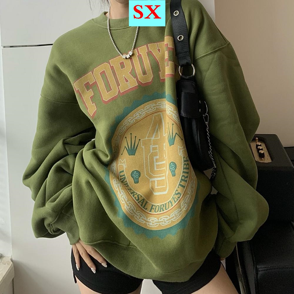Áo sweater phối nhung dày dáng rộng màu xanh bơ kiểu Hàn Quốc thiết kế mới thời trang thu đông cho nữ 2021