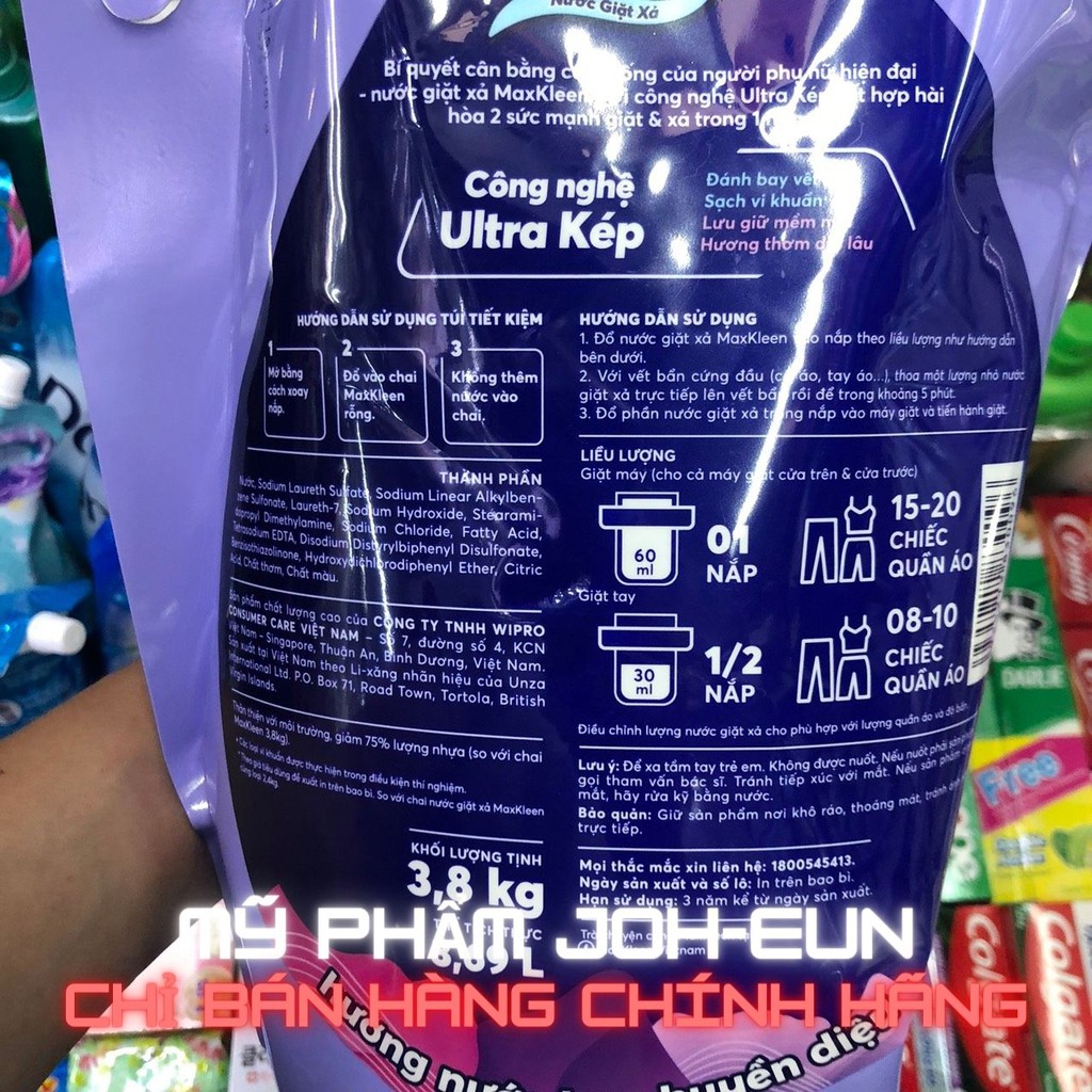 Túi Nước Giặt Xả MAXKLEEN Hương Huyền Diệu/ Hoa Nắng 3,8KG