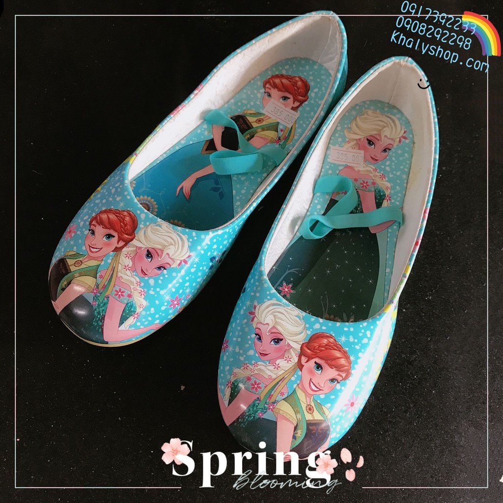 (Sale hàng trưng bày) Giày bít, giày búp bê cho bé gái hình công chúa Anna, Elsa (Frozen) màu xanh siêu xinh size 35