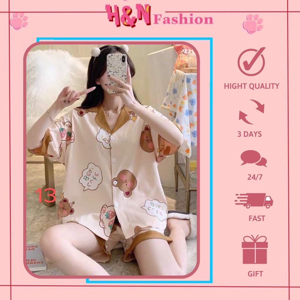 Bộ đồ Pijama cộc tay cao cấp, Bộ đồ ngủ quần cộc áo cộc chất liệu Kate thoáng mát cho mùa hè - H&N FASHION