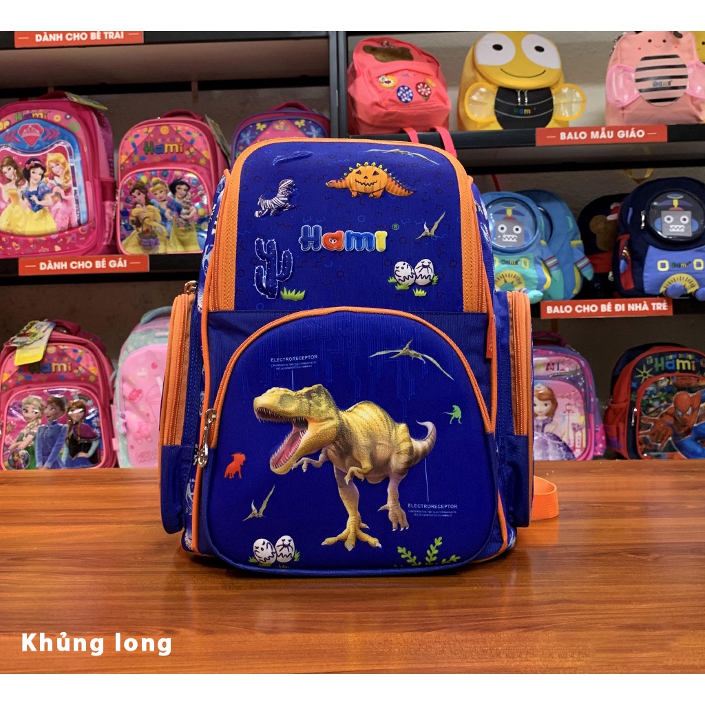 Balo học sinh chống gù Hami 1507 Khủng long, balo đi học cấp 1 cho bé trai siêu nhẹ, chống thấm nước