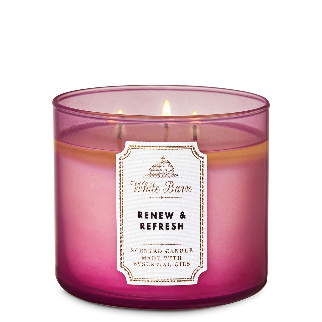 Đèn cầy nến thơm 3 bấc Bath &amp; Body Works 3-wick Scented Candle White Barn Renew &amp; Refresh 411g (Mỹ)