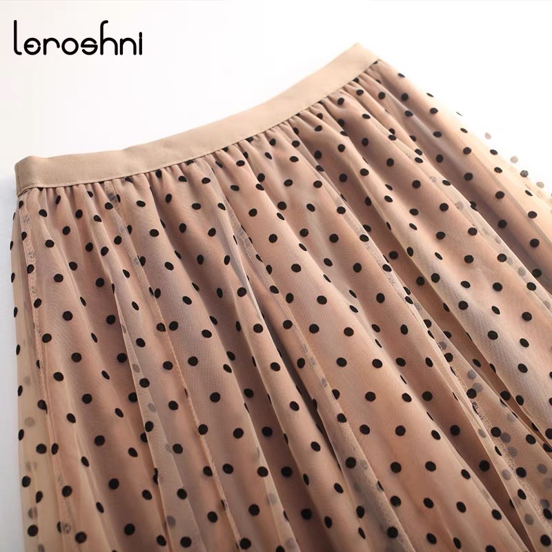 Chân váy xoè công sở vintage voan chấm bi